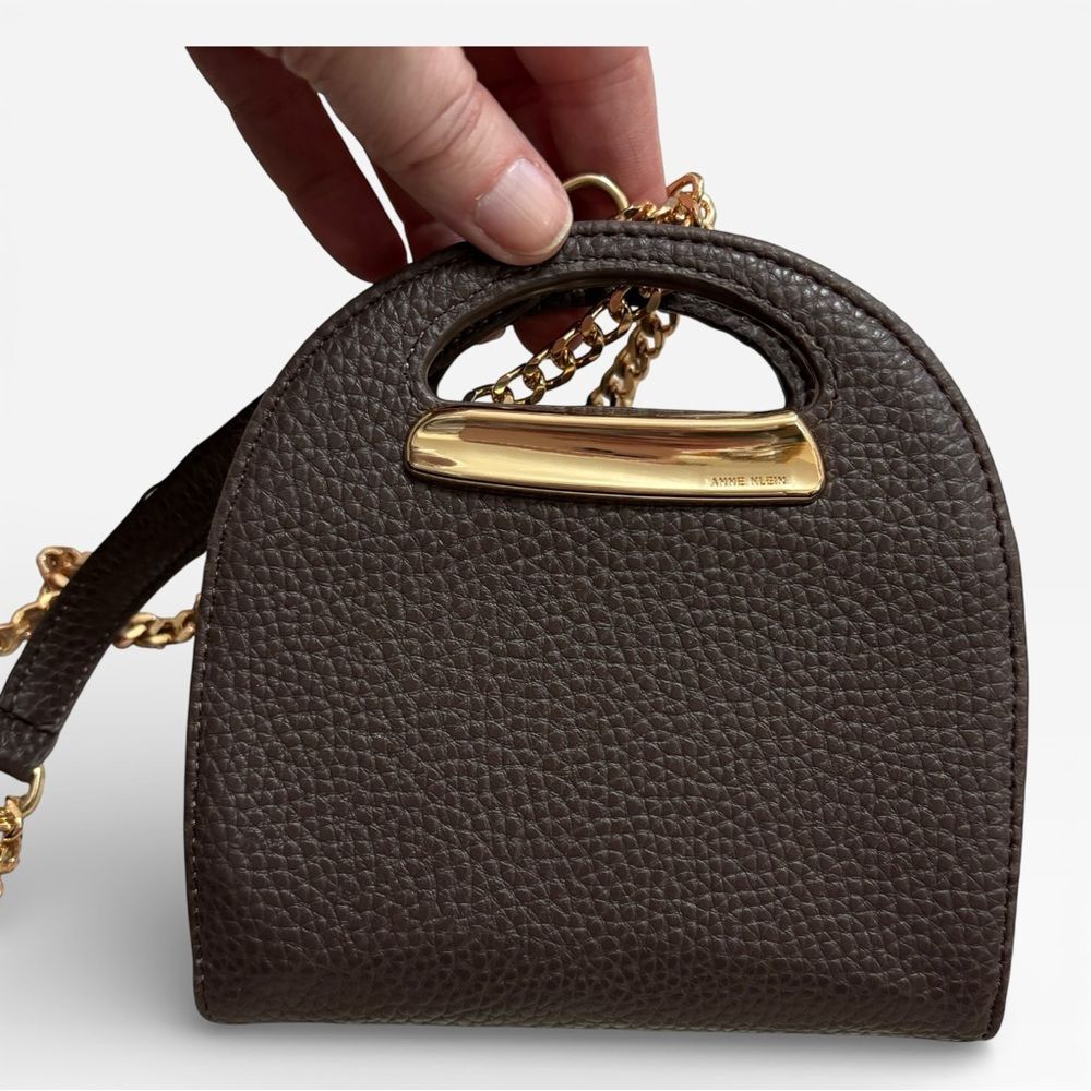 Anne Klein Mini Leather Chain Crossbody Wallet Black Gold Hardware NWT